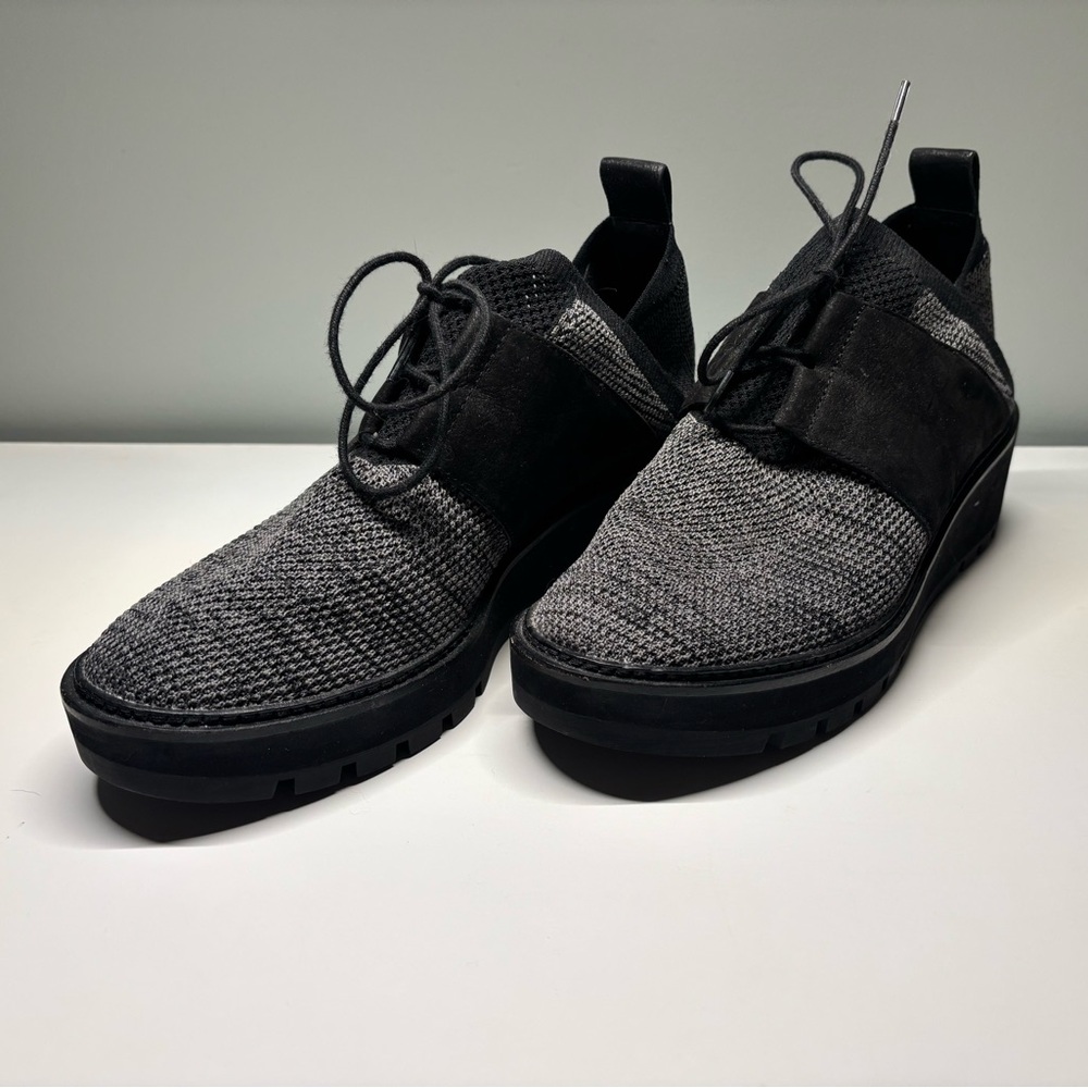 Eileen Fisher Size 9.5 Women's Wilson Wedge Sneaker Black Grey Knit Leather